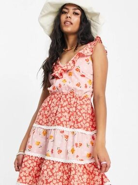 ASOS patchwork dress floral boho tiered mixed media cottagecore prairie summer